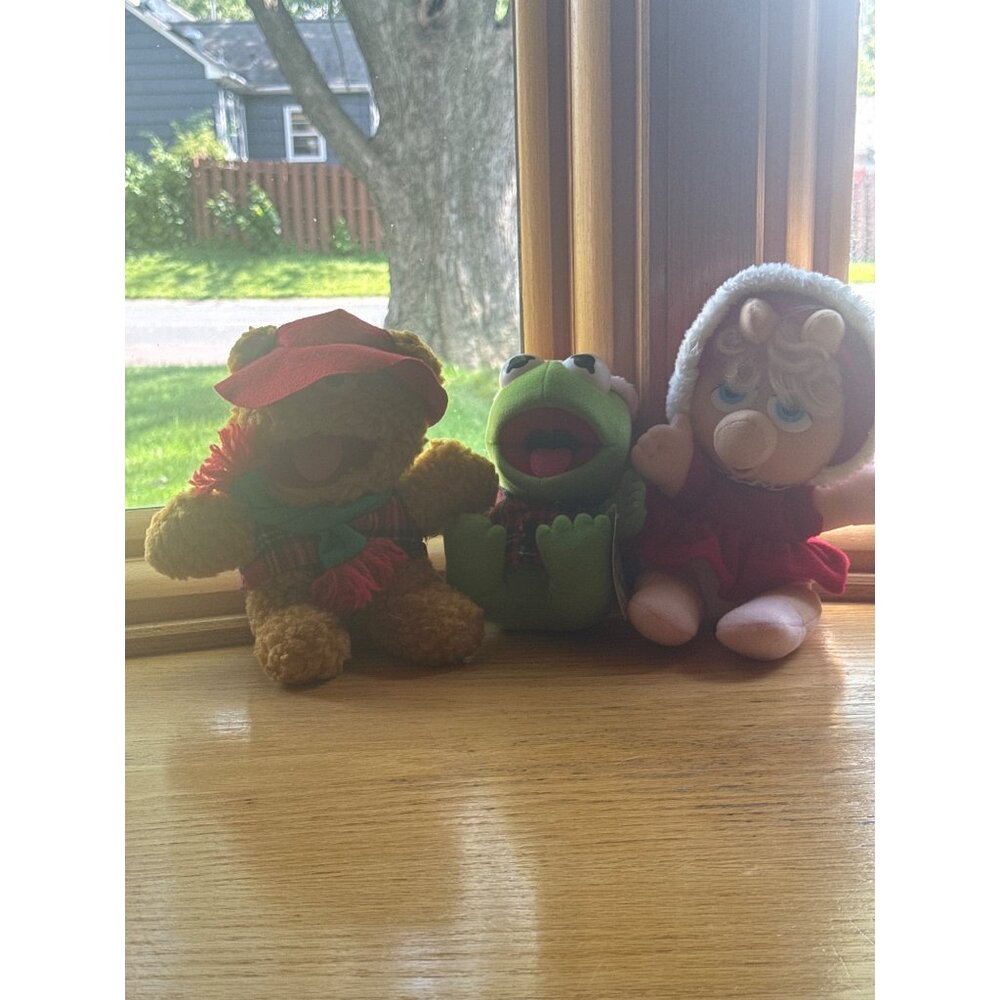 1987 Henson Associates Baby Kermit Baby Fozzie & Baby Miss Piggy Plush Dolls Vin